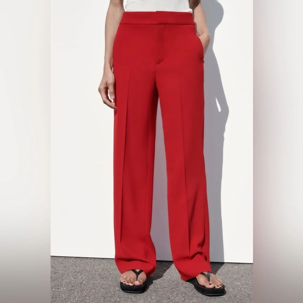 Zara NWT red straight leg dress pants trousers